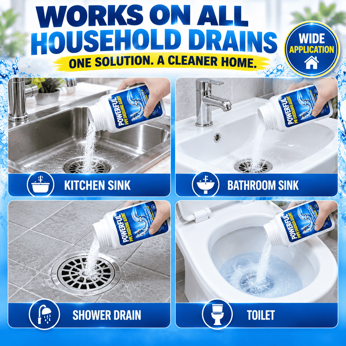 Powerful Pipe Dredging Agent for Kitchen and Toilet Pipelines - Dissolves 200+ Blockages and Kills 99% of Bacteria