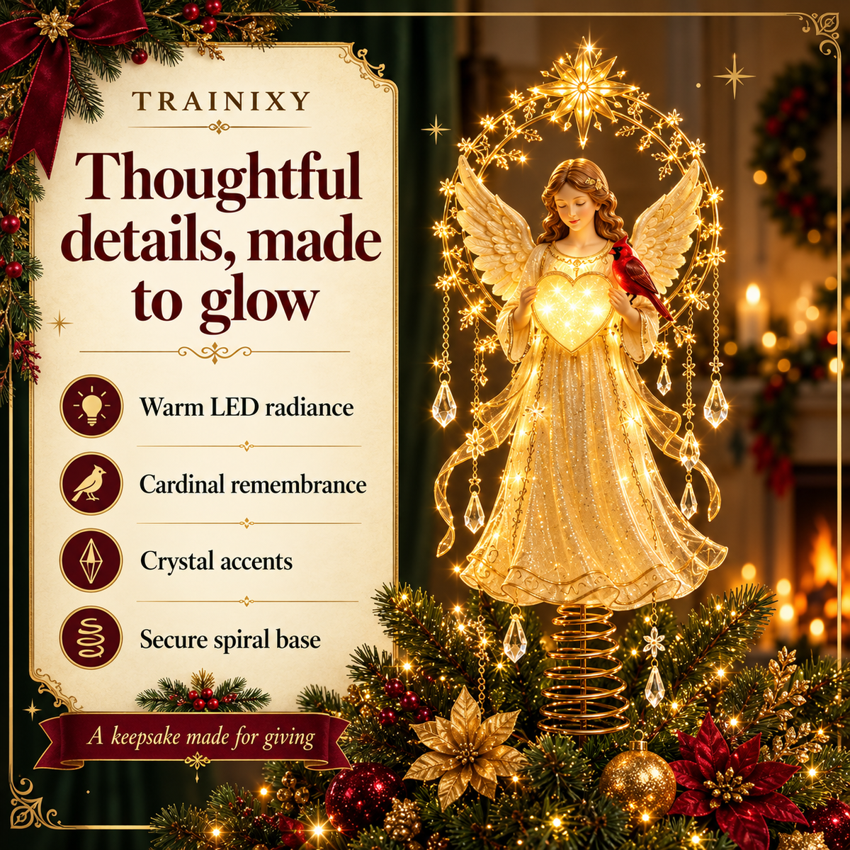 Lighted Christmas Tree Topper – Glowing Memorial Angel & Holiday Keepsakes
