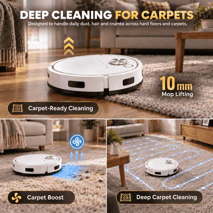 Smart 2-in-1 Robot Vacuum & Mop — Effortless Cleaning for Floors, Carpets & Pet Hair ✨