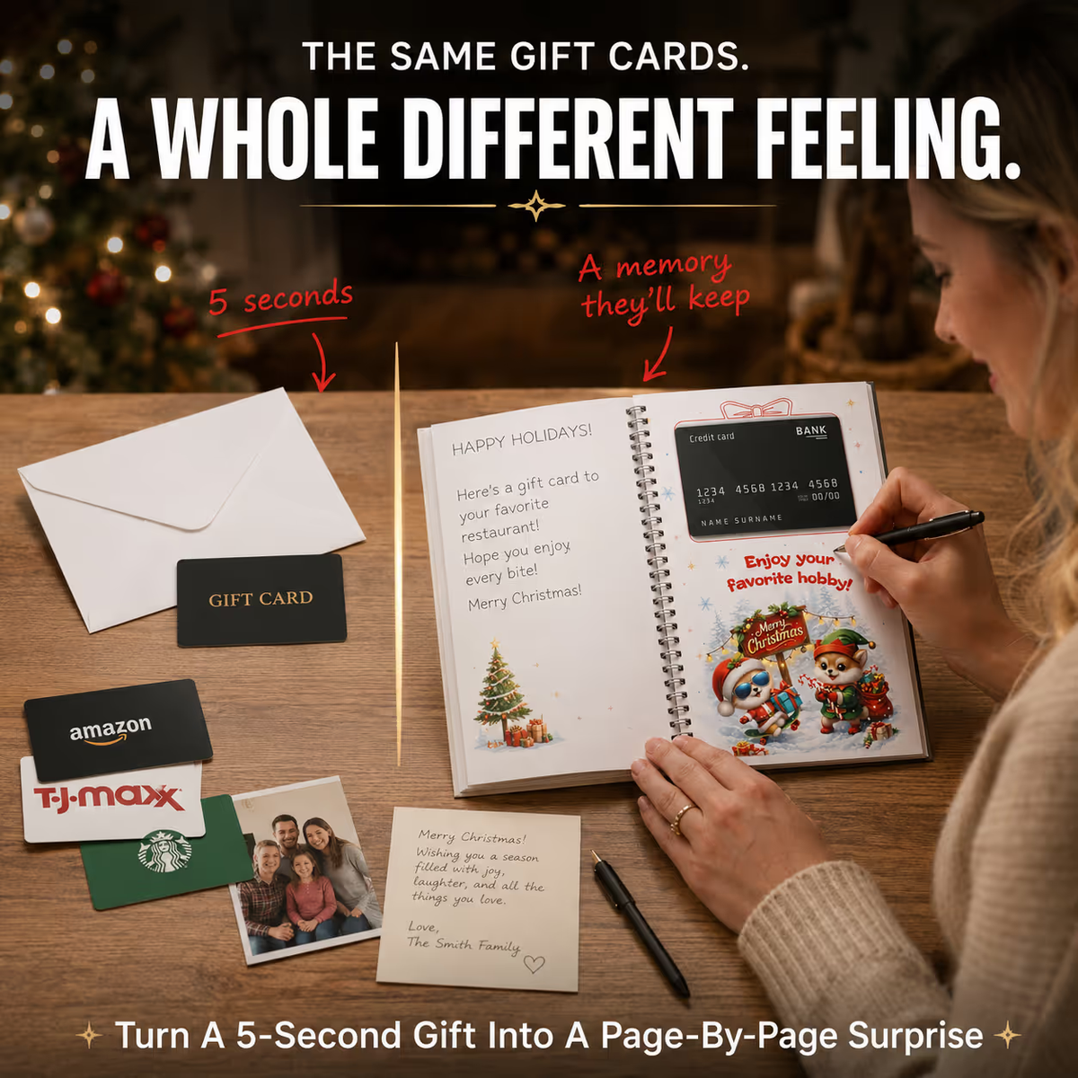 🔥 Last Day 50% OFF 🔥 Christmas Gift Card Book – 12 Gift Card Pages & Personal Message Holder