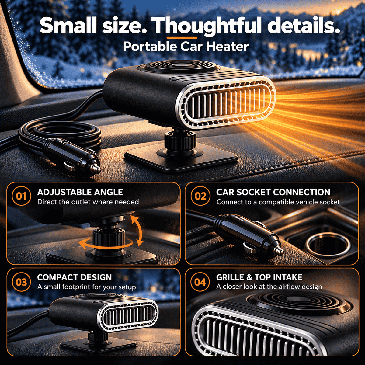 Portable Car Heater – Fast Windshield Defrost & Defog ✨