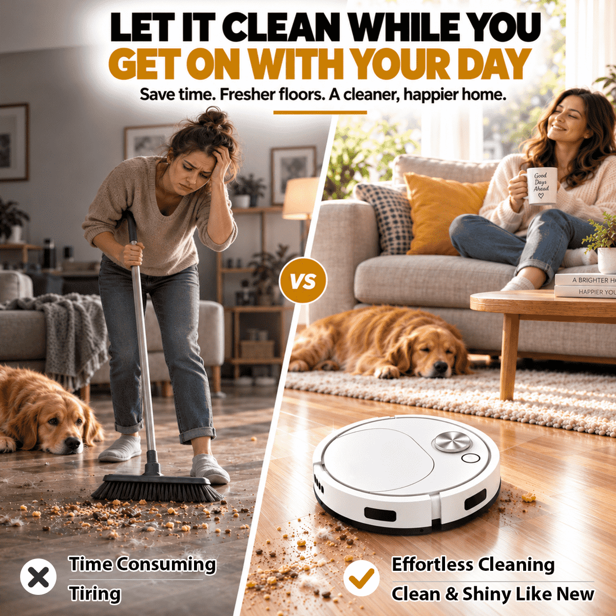 Smart 2-in-1 Robot Vacuum & Mop — Effortless Cleaning for Floors, Carpets & Pet Hair ✨
