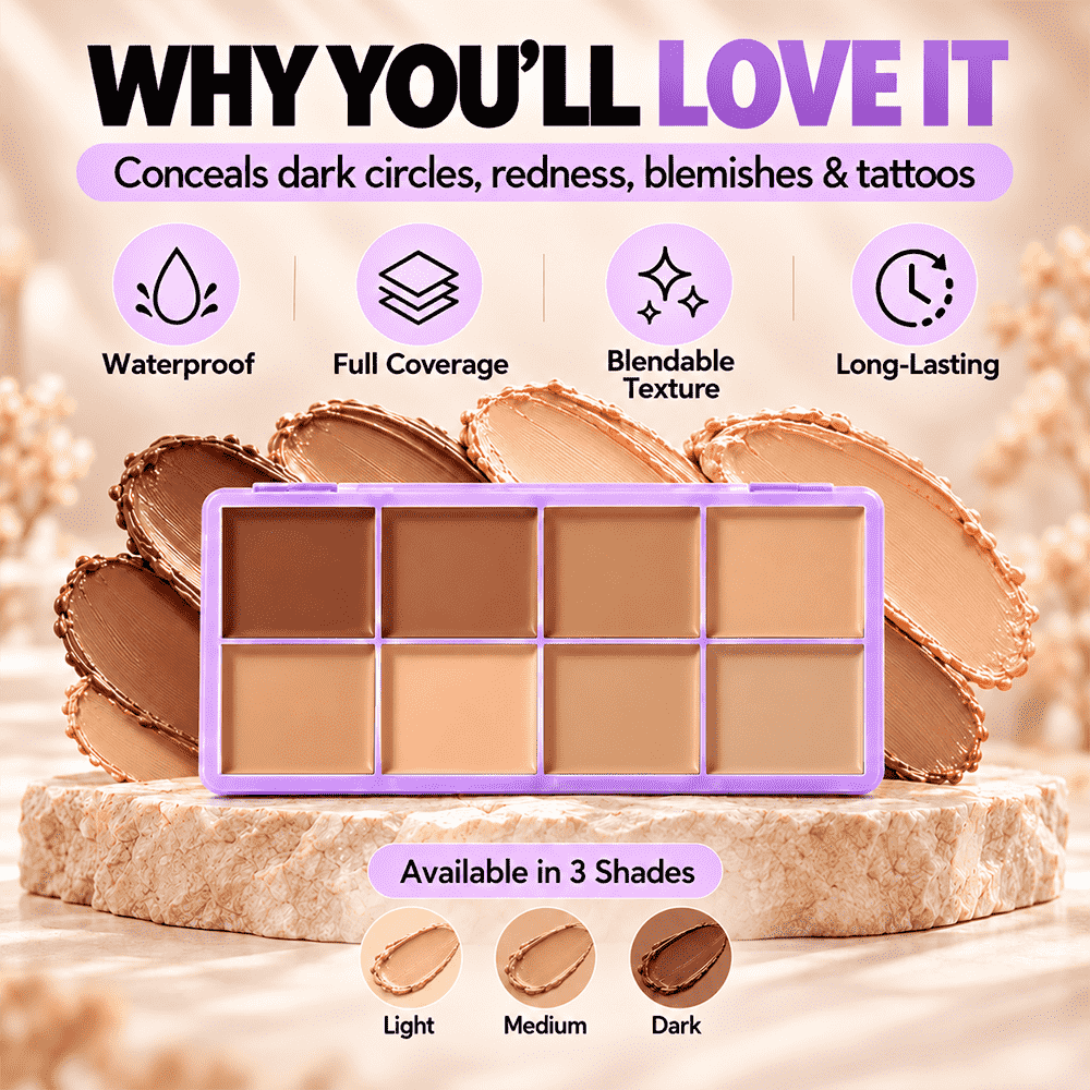 🎨 8-Color Matte Concealer Palette – Waterproof, Full-Coverage for Correction, Contour & Tattoo Cover ✨