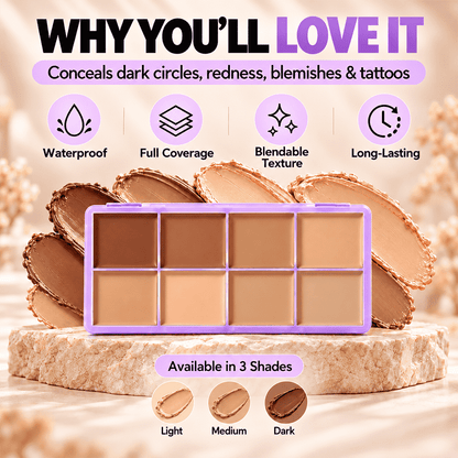🎨 8-Color Matte Concealer Palette – Waterproof, Full-Coverage for Correction, Contour & Tattoo Cover ✨