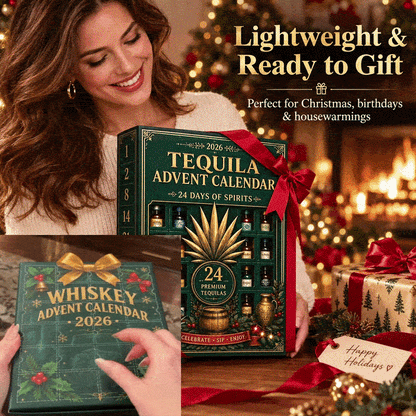 24‑Day Mini Tequila Bottle Advent Box, Holiday Countdown Bar & Tabletop Decor