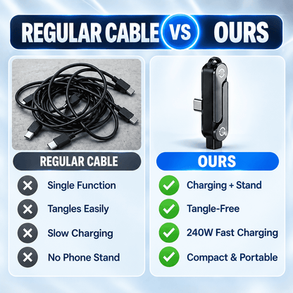 ⚡ 240W 2-in-1 USB-C Fast Charging Cable with Rotating Phone Stand