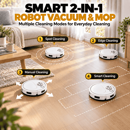 Smart 2-in-1 Robot Vacuum & Mop — Effortless Cleaning for Floors, Carpets & Pet Hair ✨