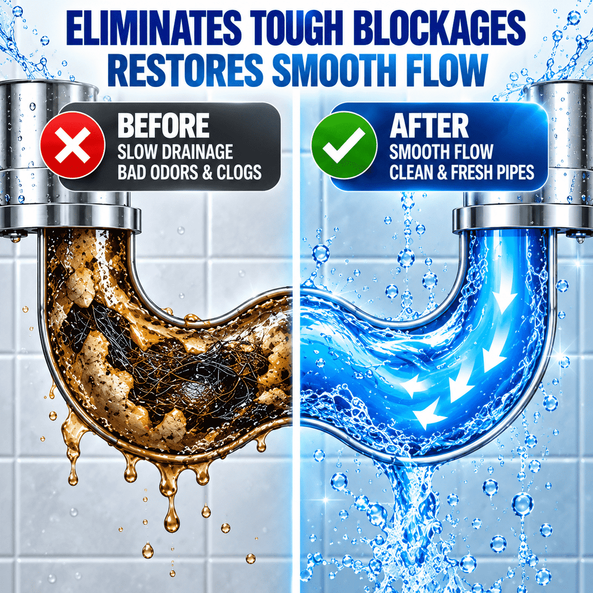 Powerful Pipe Dredging Agent for Kitchen and Toilet Pipelines - Dissolves 200+ Blockages and Kills 99% of Bacteria
