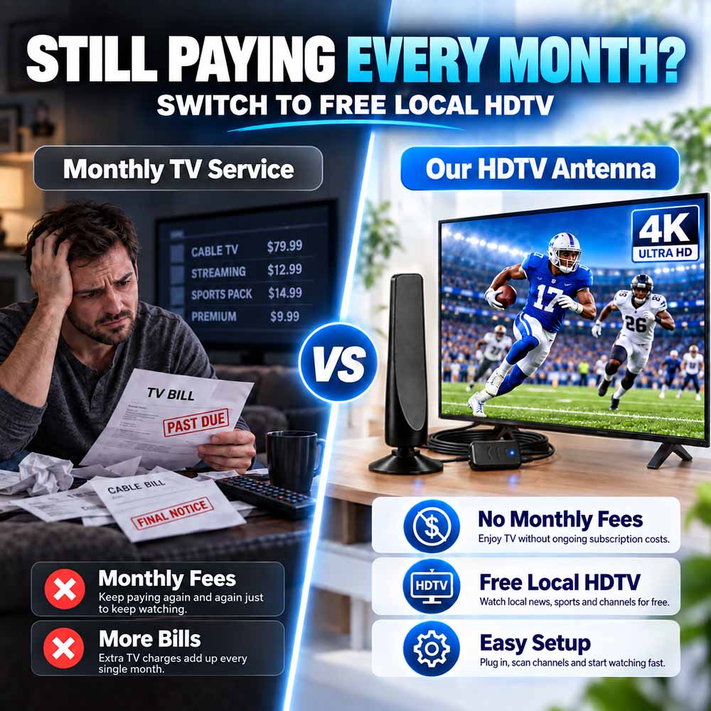 Indoor HD TV Antenna – Free Channels, No Subscription
