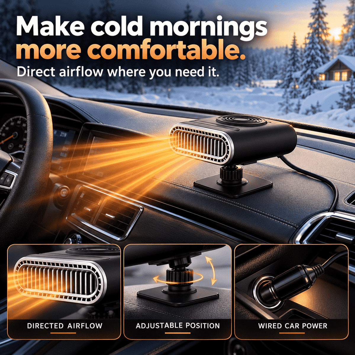 Portable Car Heater – Fast Windshield Defrost & Defog ✨