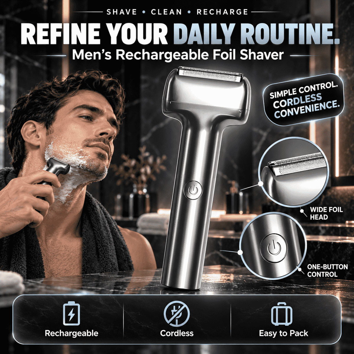 Men's Rechargeable Foil Electric Shaver – Efficient Close Shaving, Cordless Portable Wet & Dry Beard Razor for Daily Grooming