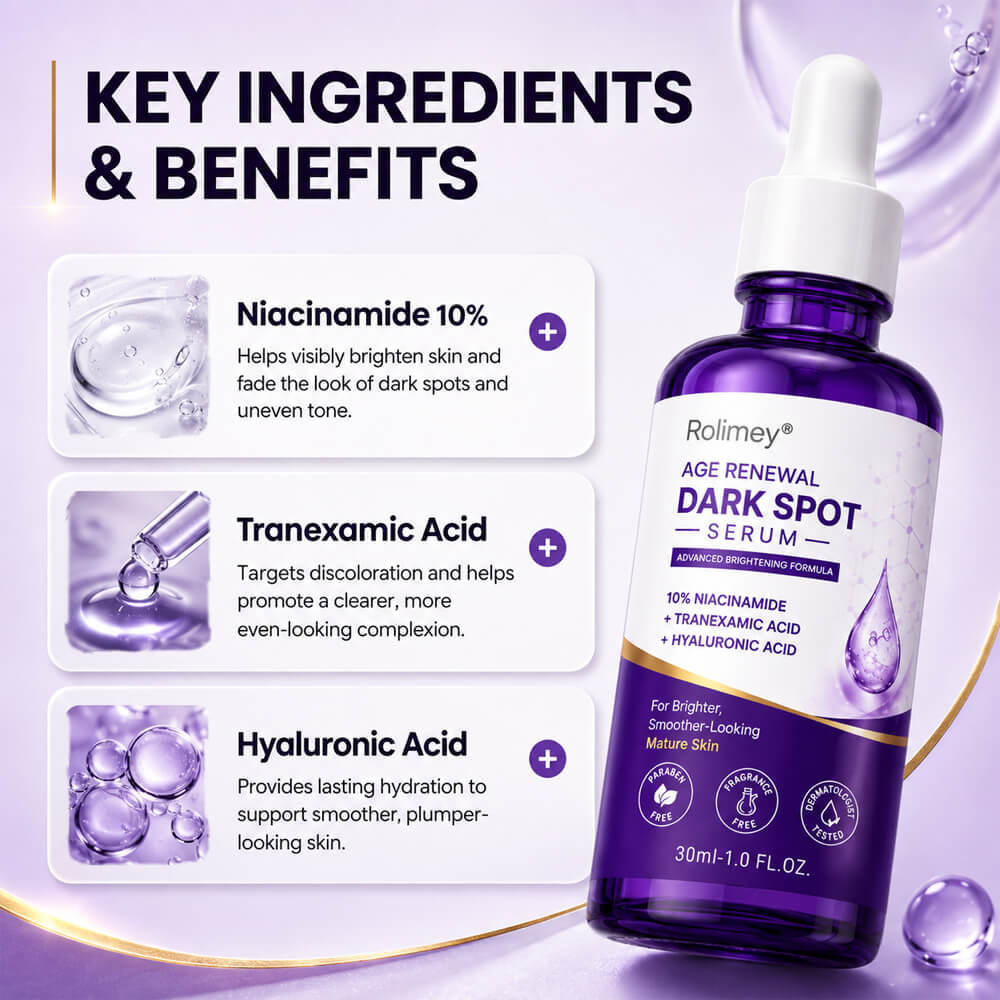 ✨ Rolimey® Age Renewal Dark Spot Serum — Infused with 10% Niacinamide, Tranexamic Acid & Hyaluronic Acid for Brighter, Smoother-Looking Mature Skin 🍀🍀