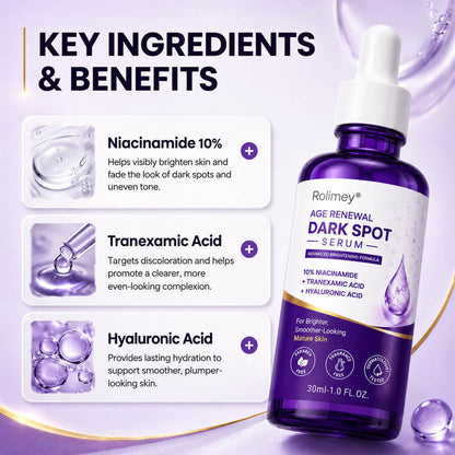 ✨ Rolimey® Age Renewal Dark Spot Serum — Infused with 10% Niacinamide, Tranexamic Acid & Hyaluronic Acid for Brighter, Smoother-Looking Mature Skin 🍀🍀