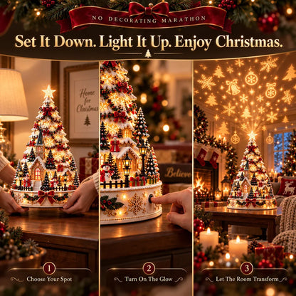 🎄 Magical Christmas Village Projection Centrepiece – 2 Festive Scenes -up