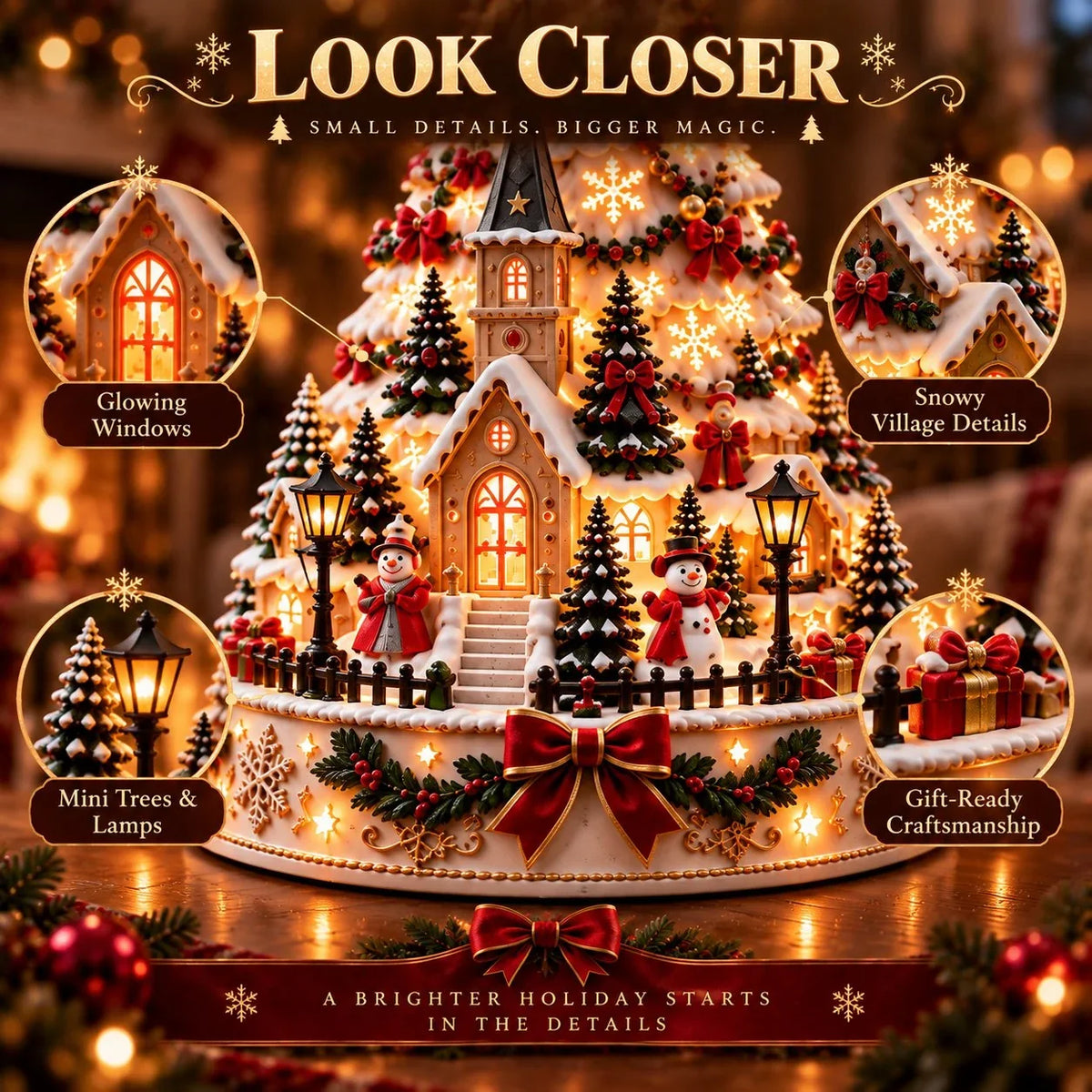 🎄 Magical Christmas Village Projection Centrepiece – 2 Festive Scenes -up