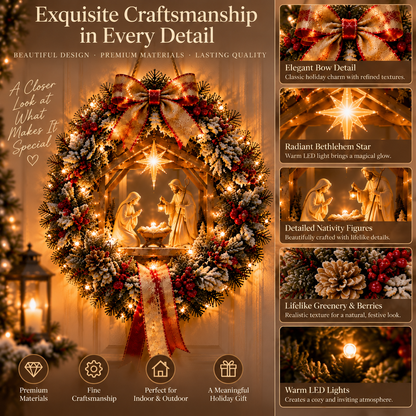✨Last Day 50% OFF✨Heavenly Nativity Light Wreath – Bring the Christmas Story Home with Warm Golden Glow