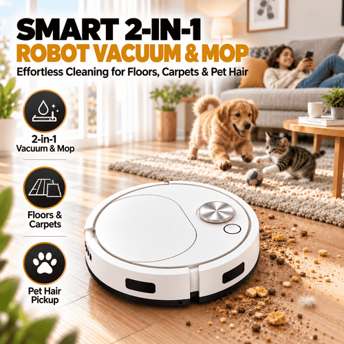 Smart 2-in-1 Robot Vacuum & Mop — Effortless Cleaning for Floors, Carpets & Pet Hair ✨