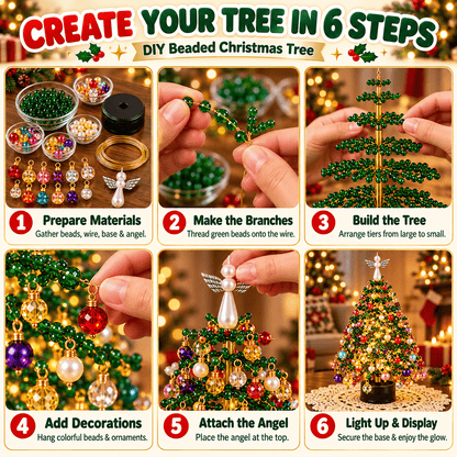 DIY Beaded Christmas Tree Kit – Colorful Ornaments & Pearl Angel Topper