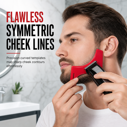 ❤️Red 4-Piece Beard Shaping Tool and Hair Styling Comb Set with Neckline Hair Trimming